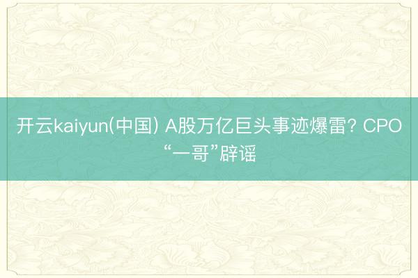 开云kaiyun(中国) A股万亿巨头事迹爆雷? CPO“一哥”辟谣